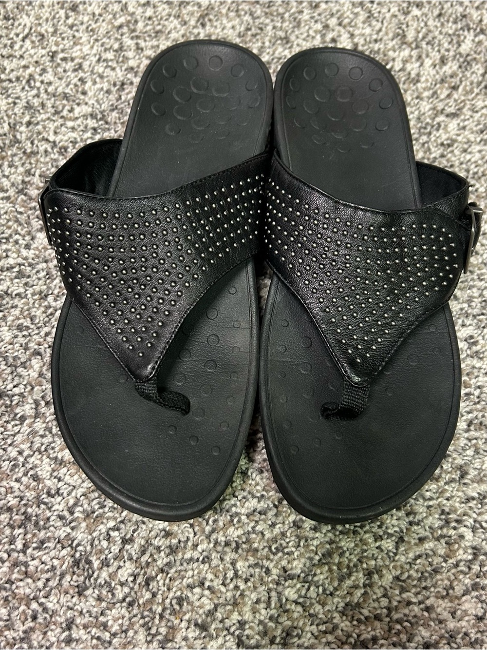 Vionic NAPLES Sandal Wedge Rhinestones Black Slip On Thong Comfort Glam Womens 9